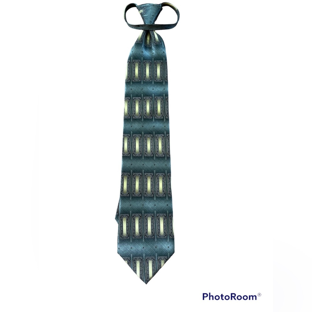 NWOT Zianetti Grey/Gold Italian Silk Collection Zipper Necktie. Never worn.